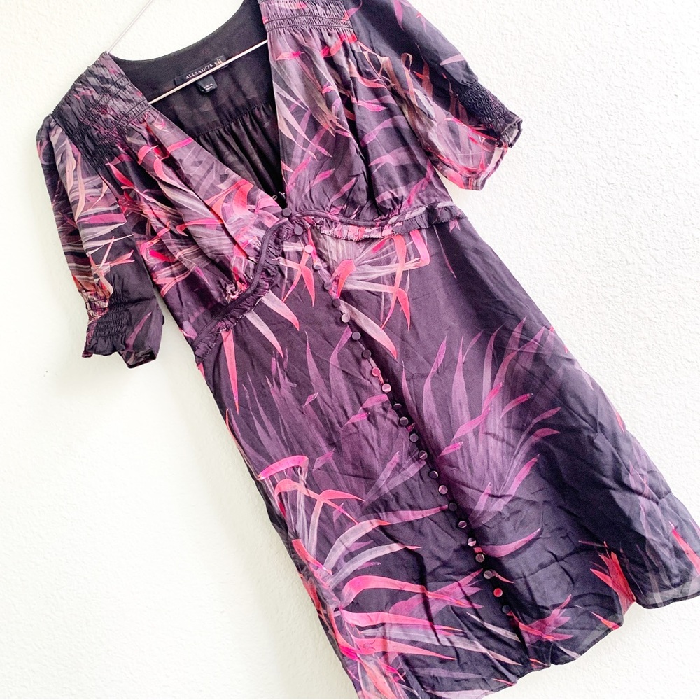 ALL SAINTS Demi Luar size 4 mini floral print dress short sleeve buttons